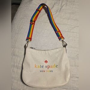 Kate Spade Red and White Shoulder Bag with Rainbow Strap